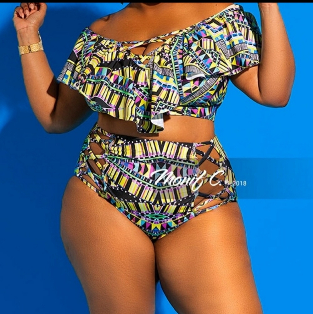 14 [Monif C.] Off Shoulder Lemonade Swim Top Only